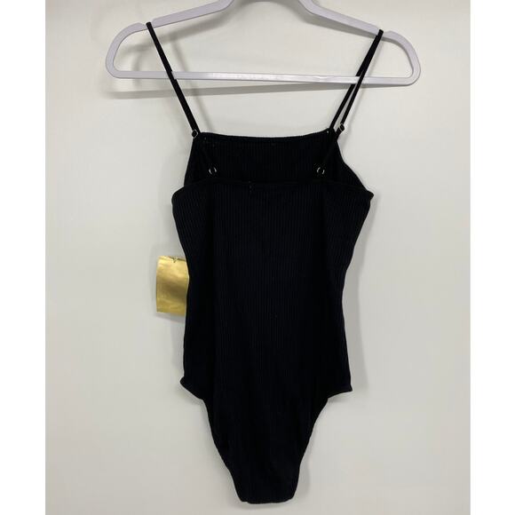Emerette Womens Black Ribbed Spaghetti Strap Bodysuit NEW Size XL - Picture 2 of 10